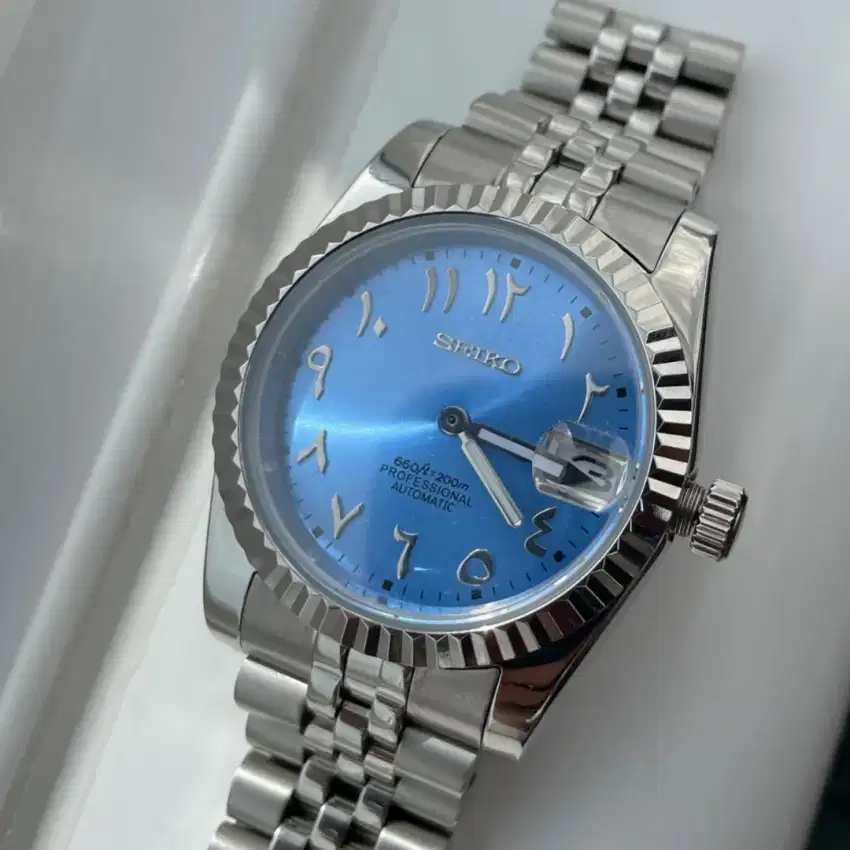 Seiko mod datejust iceblue arabic dial