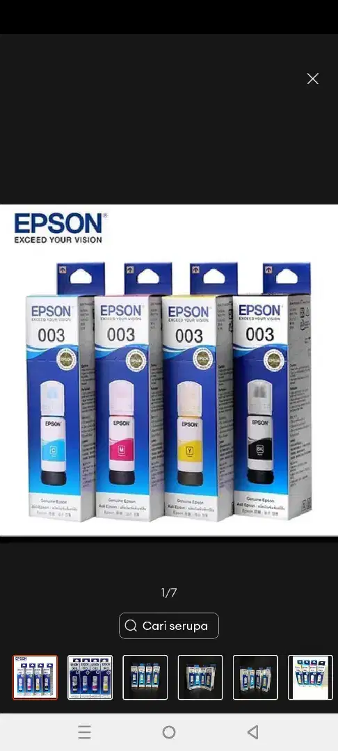 Tinta Epson 003.98 persen compatible ori. Semua harga sama