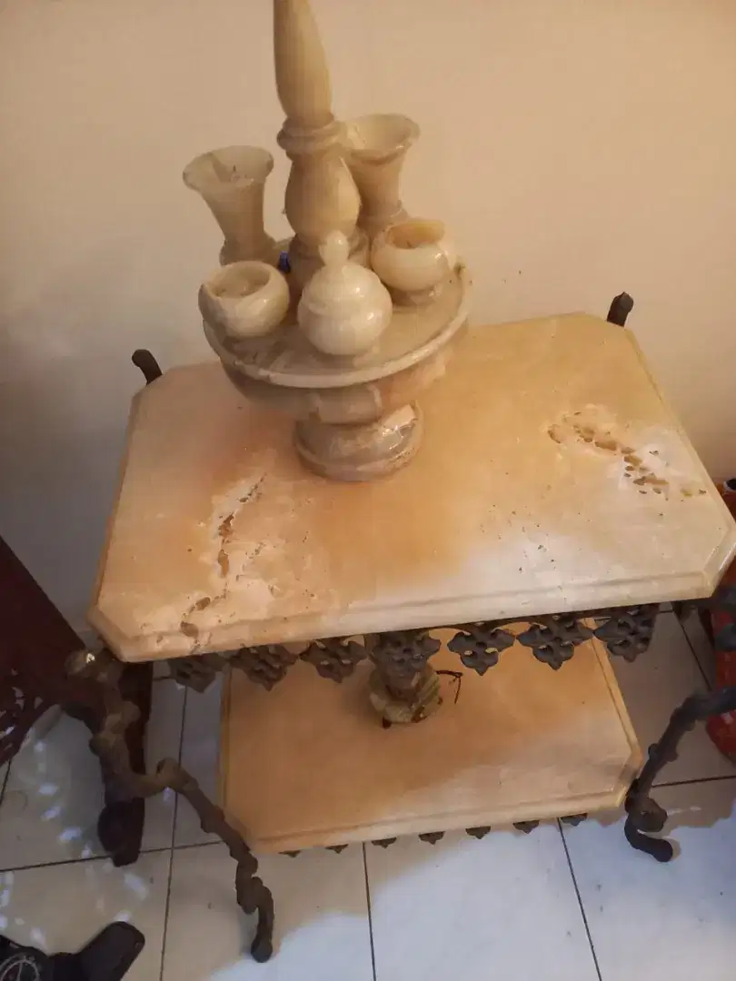 Meja marmer onyx dan hiasan marmer antik vintage lawas