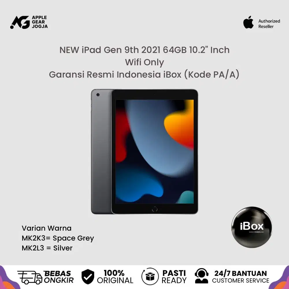 (iBox) Apple New iPad Gen 9 2021 64GB Wifi Only Resmi Indonesia
