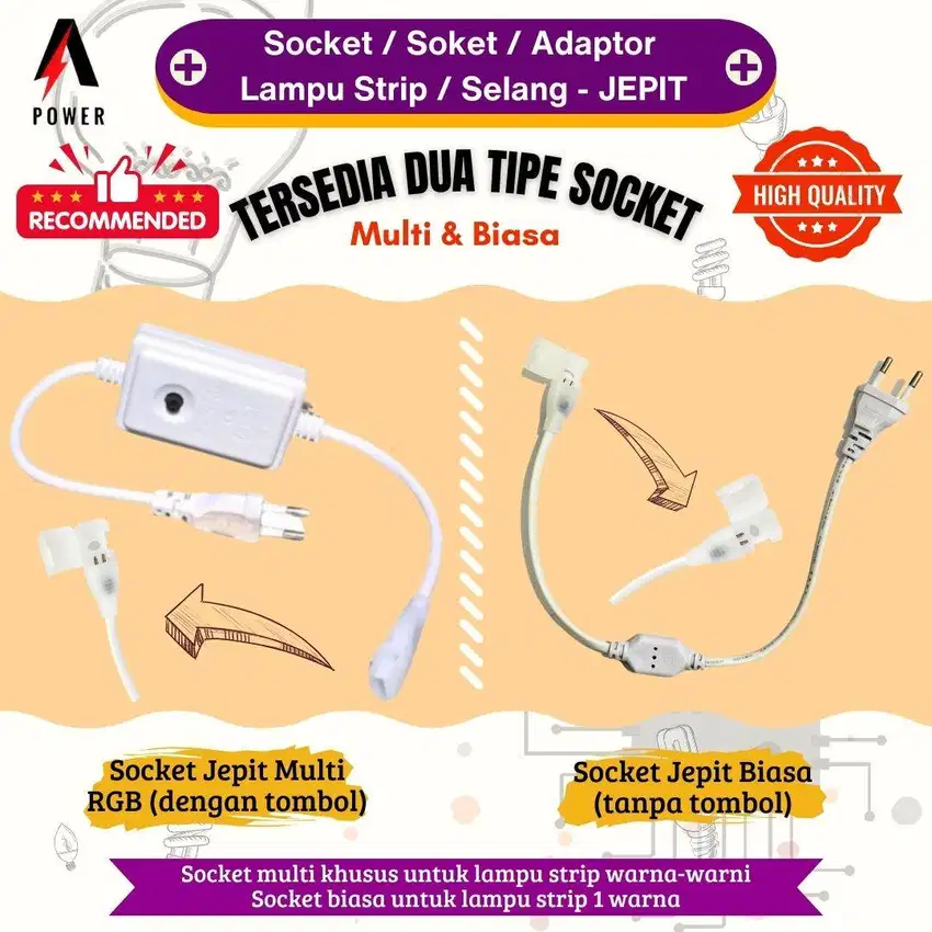 Socket / Socket / Adaptor Lampu Strip / Selang (Biasa) - Jepit