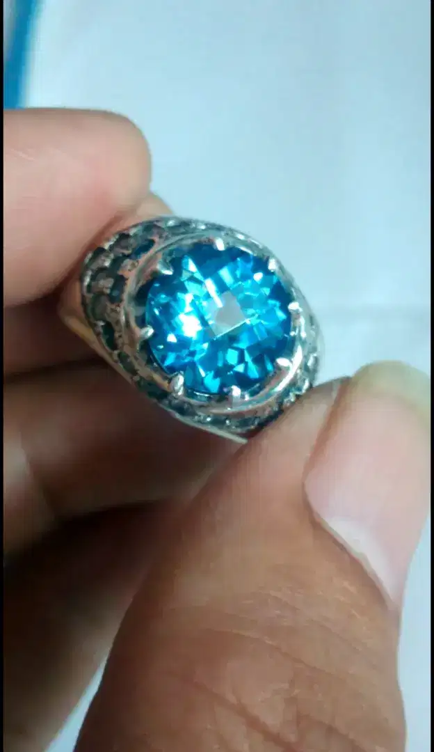 Natural blue topaz swiss perak handmade