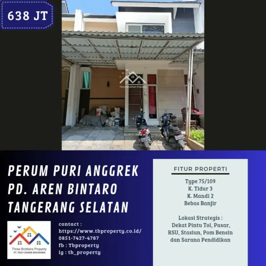 DIJUAL RUMAH DI PERUM PURI ANGGREK BINTARO TANGERANG SELATAN - CESSIE