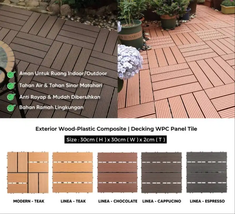 Decking Tile WPC Lantai Kayu Outdoor Indoor Tahan Air Rayap 30x30CM
