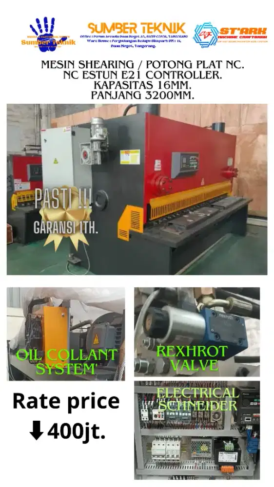Mesin potong plat / mesin guillotine shearing 16mm x 3200 NC.