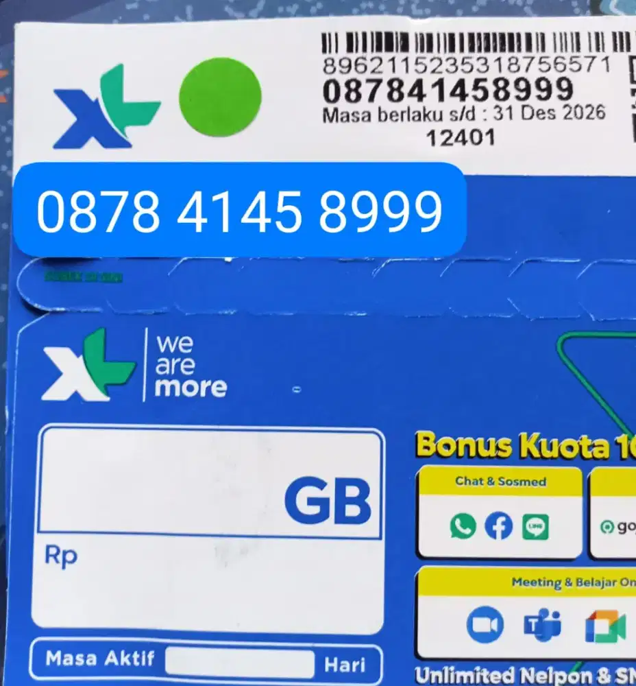 NOMOR CANTIK XL TRIPEL ADA KUOTA 3 GB NASIONAL BERLAKU 30 HARI.