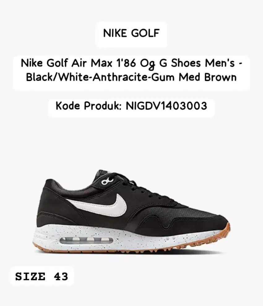 Sepatu Nike Golf Air Max 1'86 Og Black/White-Anthracite-Gum Med Brown