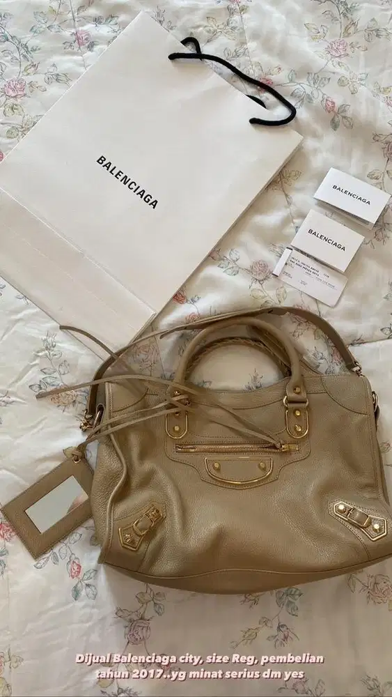 Balenciaga City Gold Metallic Edge Beige