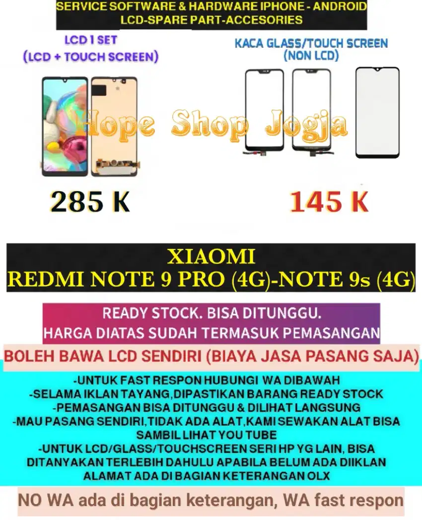 Touchscreen/Baterai-LCD XIAOMI REDMI NOTE 9 PRO (4G)-NOTE 9s (4G)