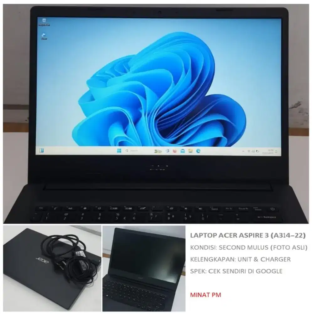 Laptop Acer A314-22, mulus tangan pertama