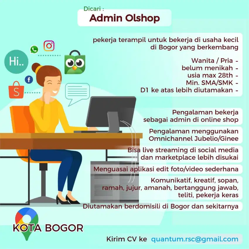 Dicari Admin Olshop dan Marketplace Specialist Berpengalaman