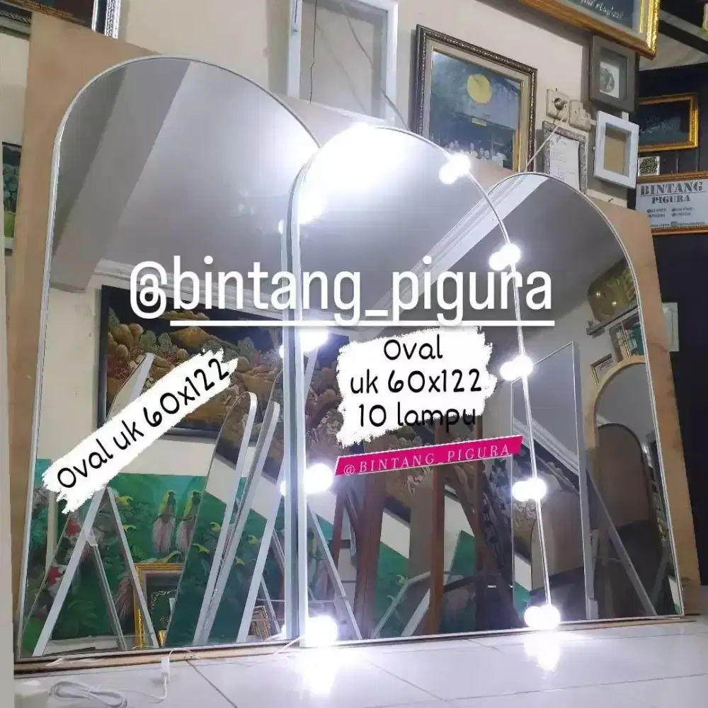 VANITY MIRROR OVAL UK 60X122  LAMPU 10 / CERMIN MELENGKUNG