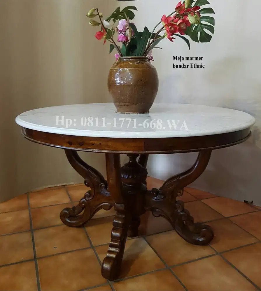 Meja Voyer bulat marmer antik diameter 150 cm