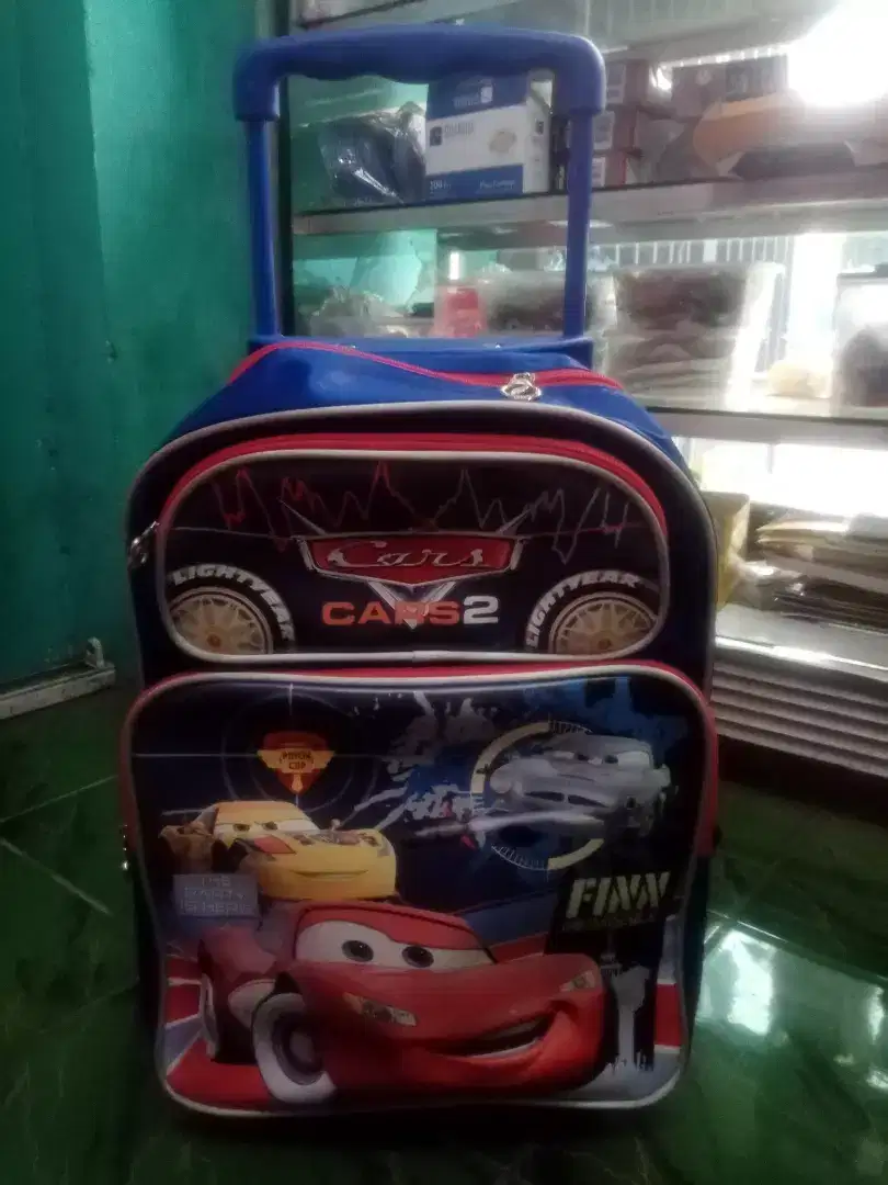 TAS BARU GEMBLOK TROLI UKURAN BESAR CARS BIRU MERAH