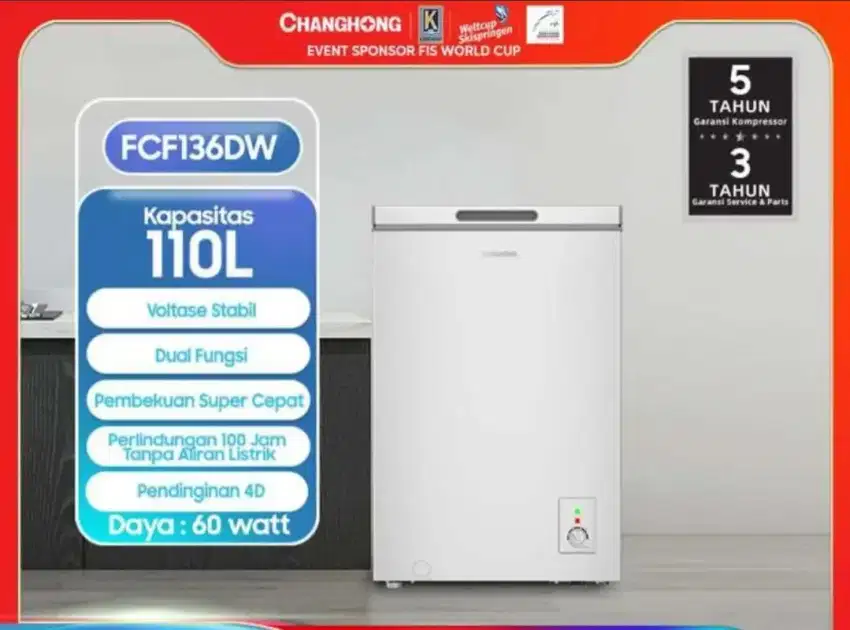 Changhong Freezer Box FCF136DW Kap 110ltr Garansi Resmi New bs COD