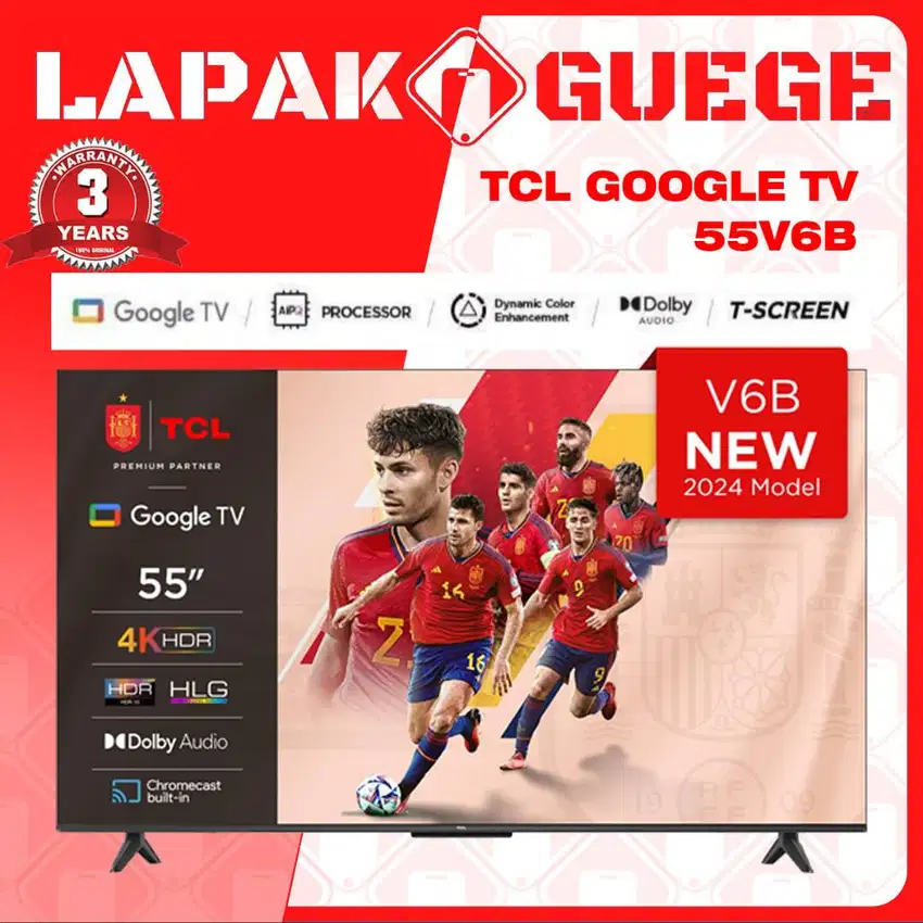 LED TV 55 INCH TCL 55V6B GOOGLE TV 4K UHD DIGITAL SMART BARU RESMI