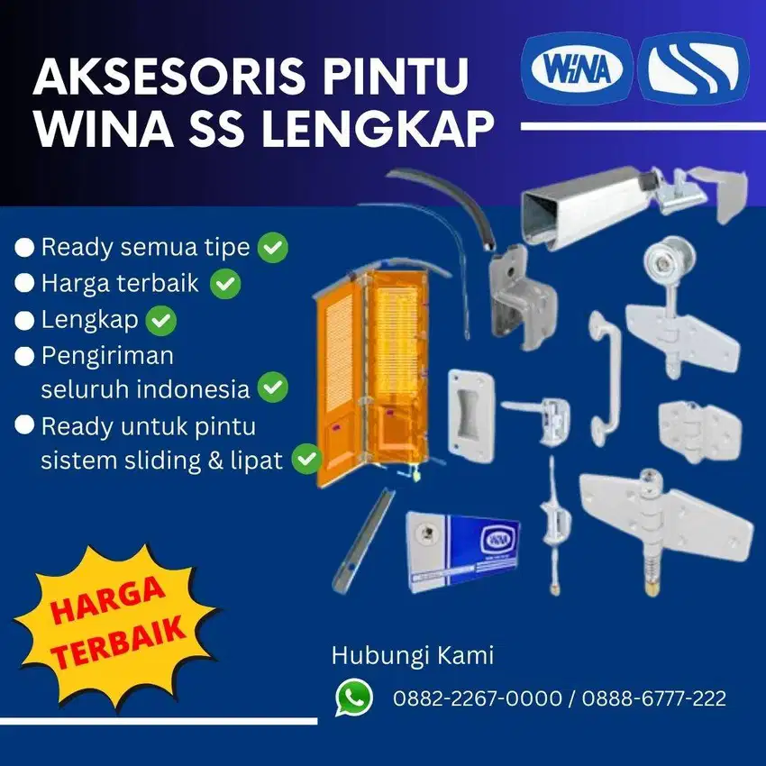 Aksesoris pintu Rel Roda Engsel dll lengkap WINA SS harga terbaik