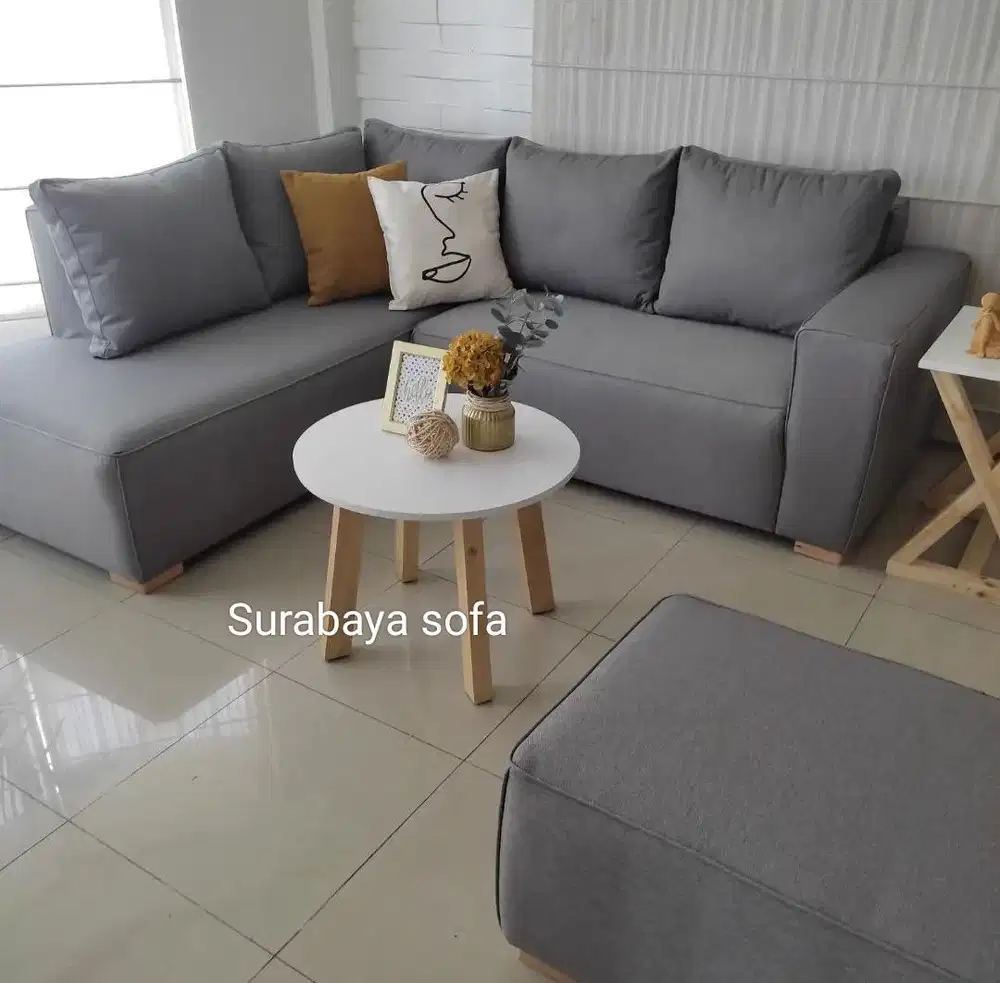 Sofa L kecil mini coklat