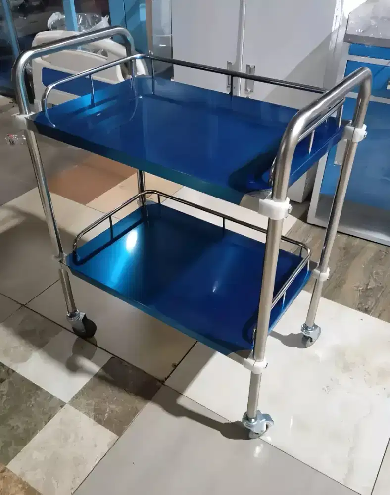 Meja Troli Instrumen 2 Rak Knockdown/Bongkar Pasang