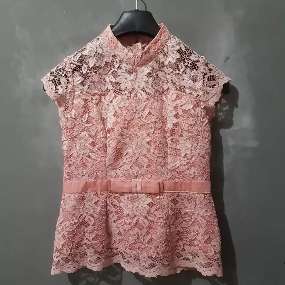 Kebaya Brokat Brukat Pink Furing Atasan Wanita Cewe Perempuan Cewek
