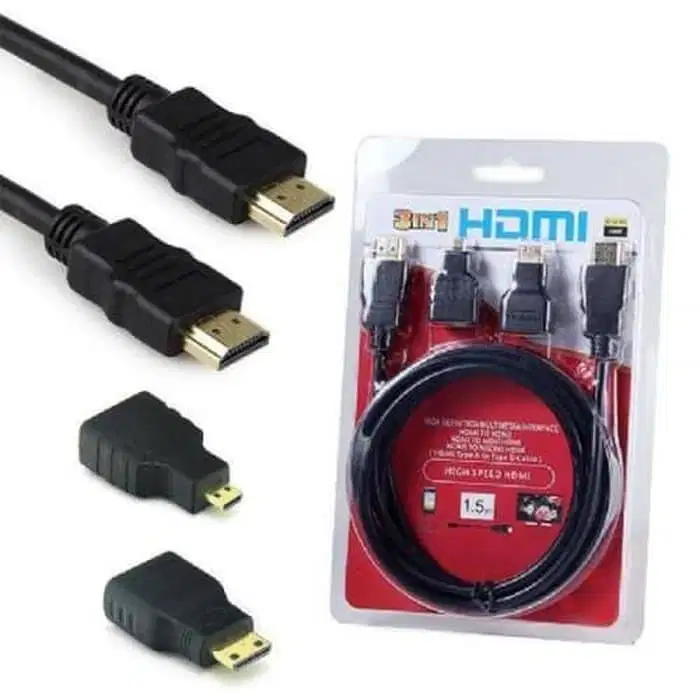 Kabel HDMI 3 in 1 Converter Mini Micro 1.5 Meter Proyektor DVD PC HDTV