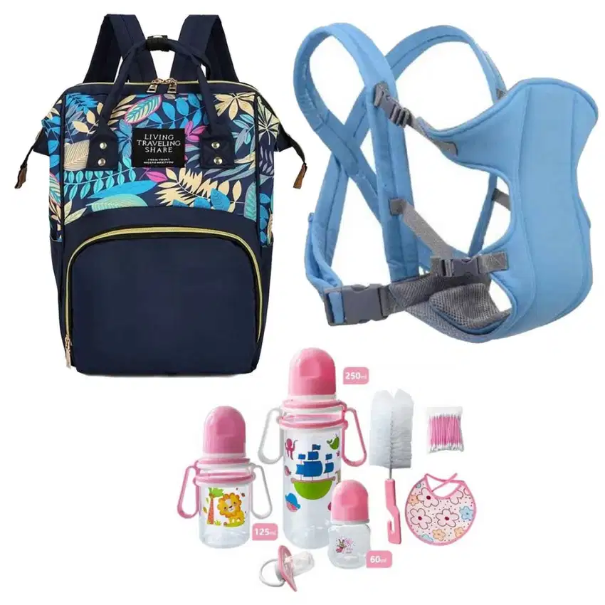 Tas Backpack Travel Bayi + Gendongan Bayi + 7in1 Botol Susu Baru