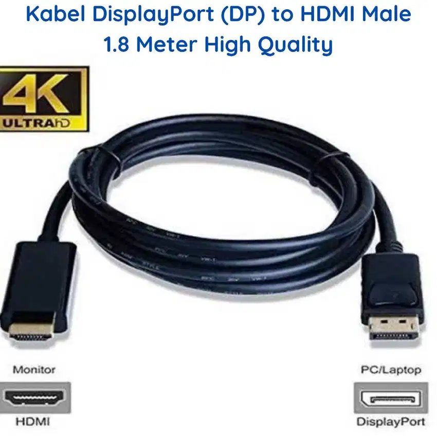 Kabel Display Port to HDMI 1.8m Cable DP Displayport to HDMI 1,8 Meter