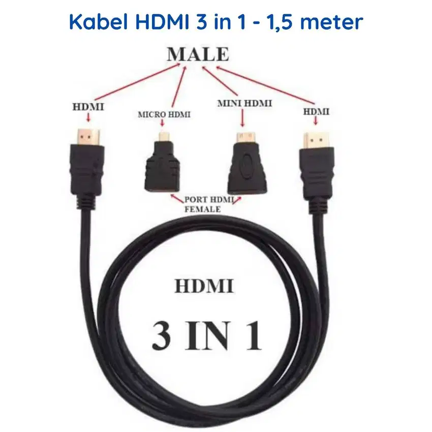 Kabel Monitor HDMI 3 in 1 TV LED Proyektor Laptop Tablet DVD 1.5 Meter
