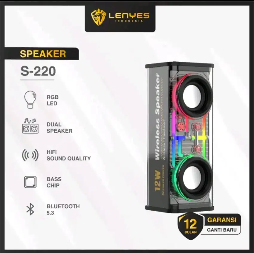 LENYES S220 12W Mini Transparan Wireless
Speaker Bluetooth 5.3 RGB LED