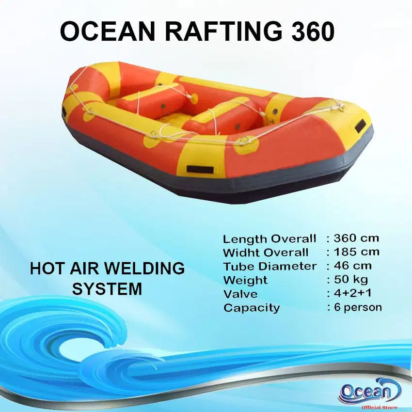 Perahu Karet Rafting Arung Jeram OCEAN Rafting 360 Kapasitas 6 Orang