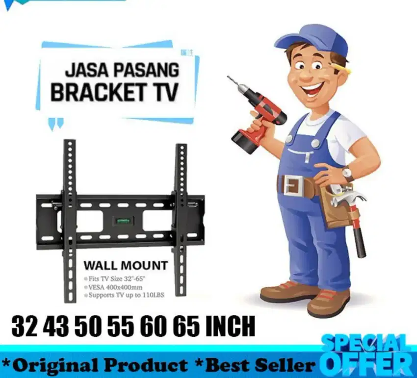 Pasang Bracket TV LED 24inc s/d 70inc