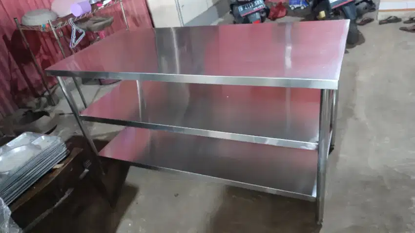 Meja stainless ukuran 180x70x85 3 tingkat