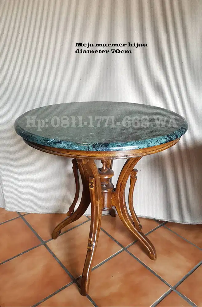 Meja marmer hijau bulat diameter 70cm