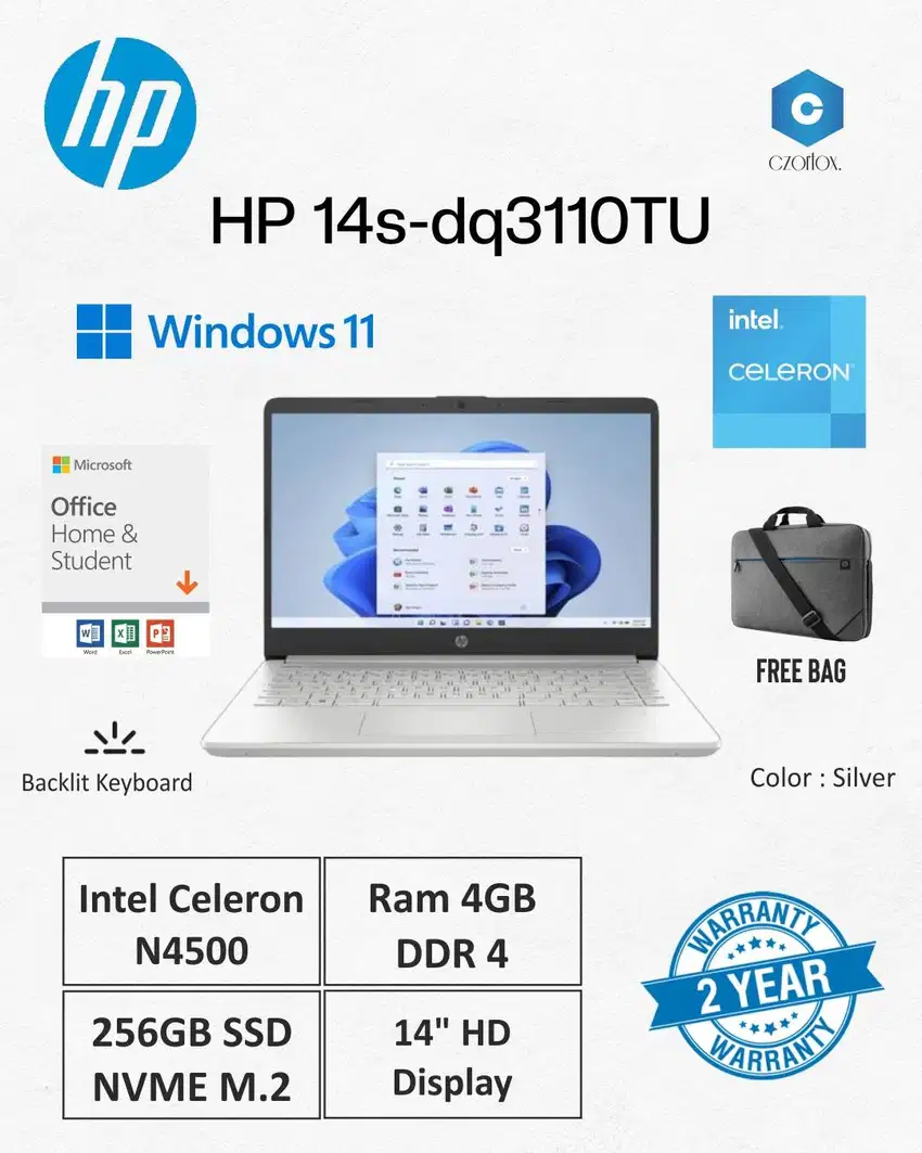 HP Laptop 14s-dq3110TU Intel Celeron N4500 Ram 4GB SSD 256GB 14inch NE