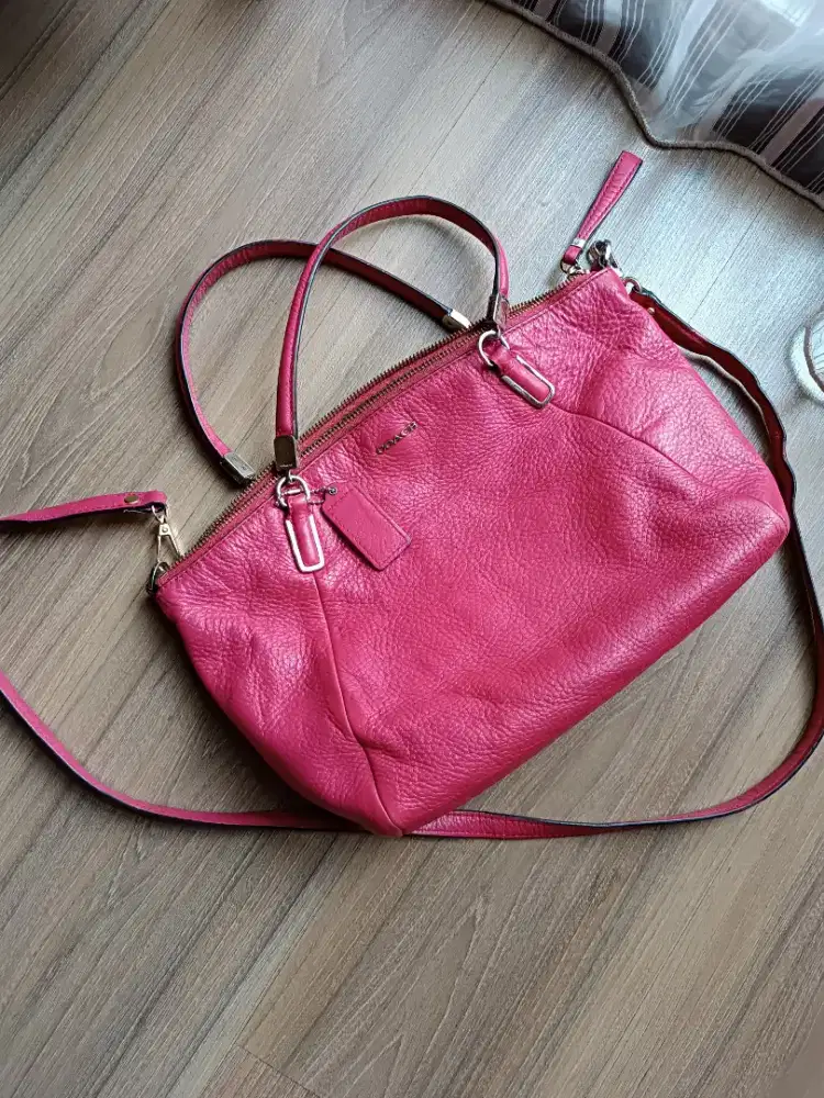 Original Medium Coach Kelsey Pebble Leather Fuchsia Kolpri Murah