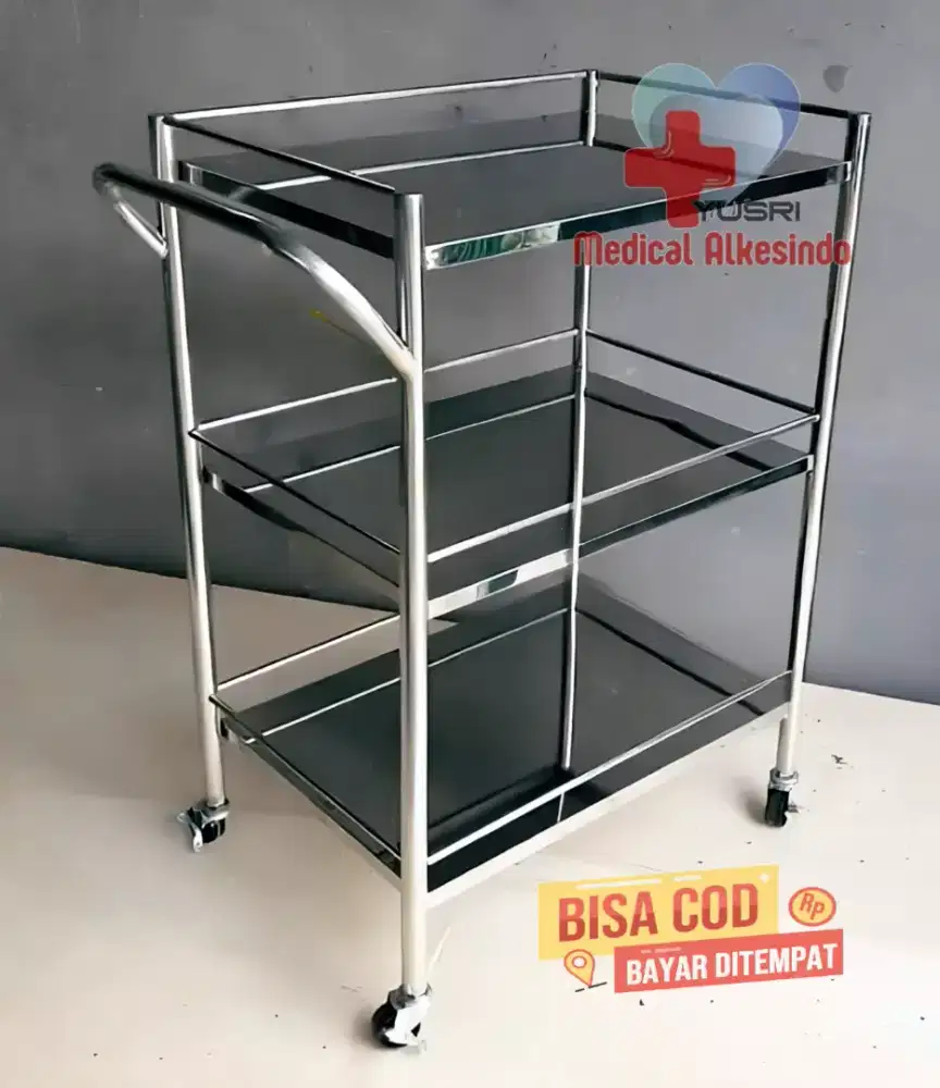Meja Instrumen 3 Rak | troli dorong 3 rak stainless