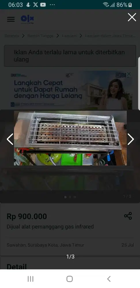 Dijual alat panggang gas stainless steel