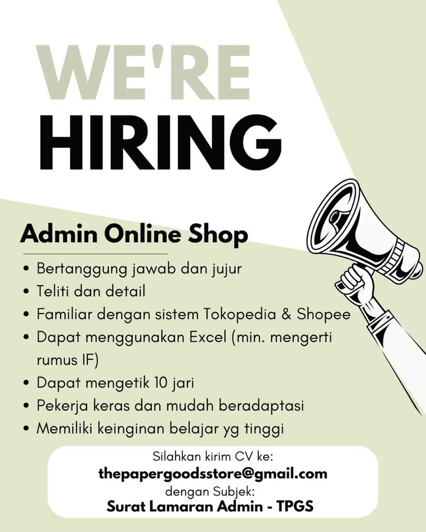 Lowongan Admin Online Shop