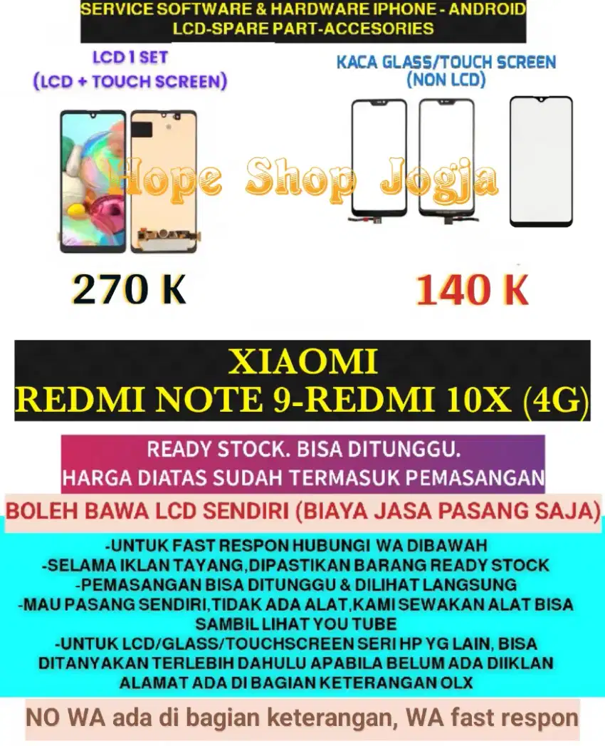 Service HP/Touchscreen/Baterai-LCD XIAOMI REDMI NOTE 9-REDMI 10X (4G)