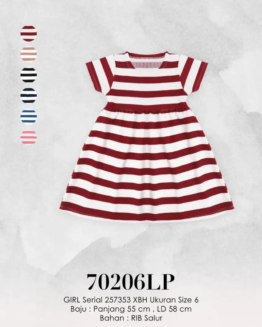 Dress Anak 5 Tahun Bahan Rib Knit Motif Garis/Salur Kekinian & Murah