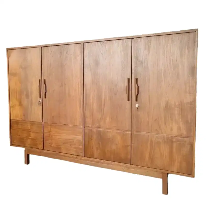 Lemari 4 Pintu Original Vintage Antik Kayu Jati Tua Solid Selembaran