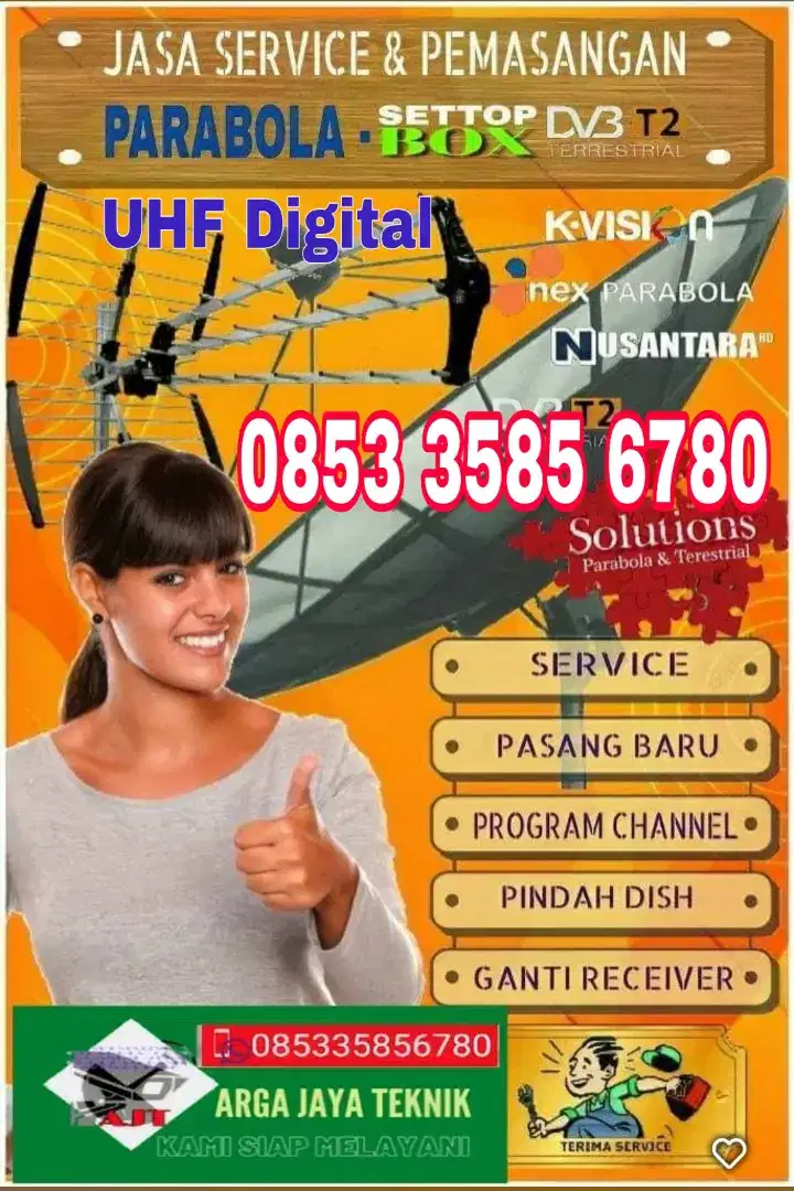 Antena uhf digital, antena parabola. Teknisi langsung