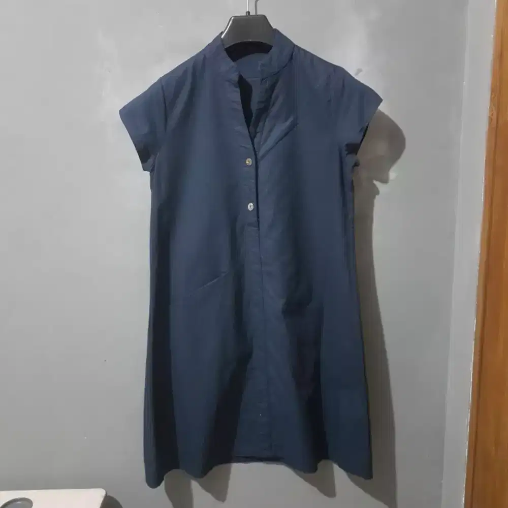 Midi Dress Polos Casual Navy Baru Atasan Wanita Cewe Perempuan Cewek