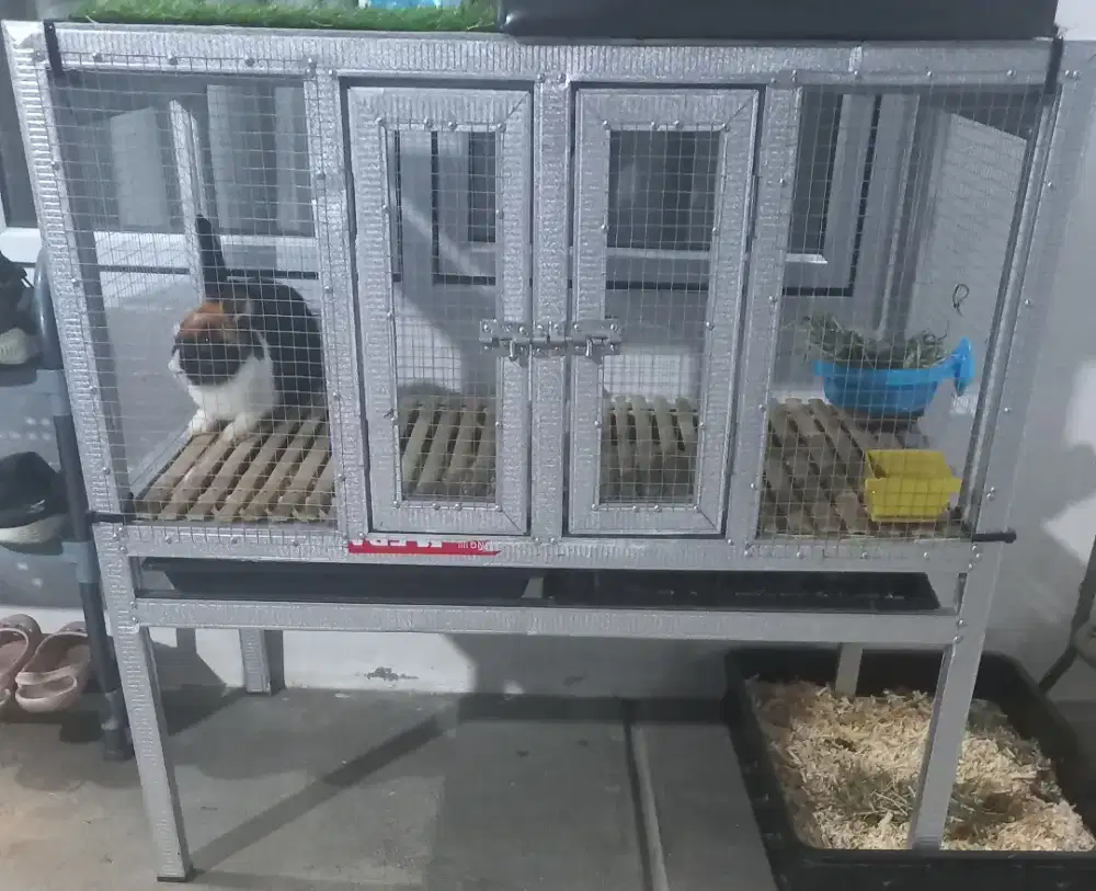 Kandang Lipat Kelinci Bisa Sekat Anti Karat FREE Serbuk Kayu