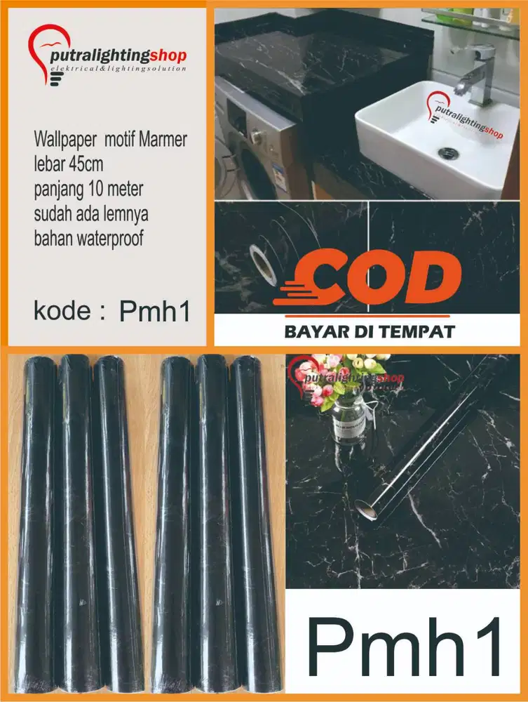 Wallpaper dinding Motif marmer hitam glowsy panjang 45cm x 10 meter