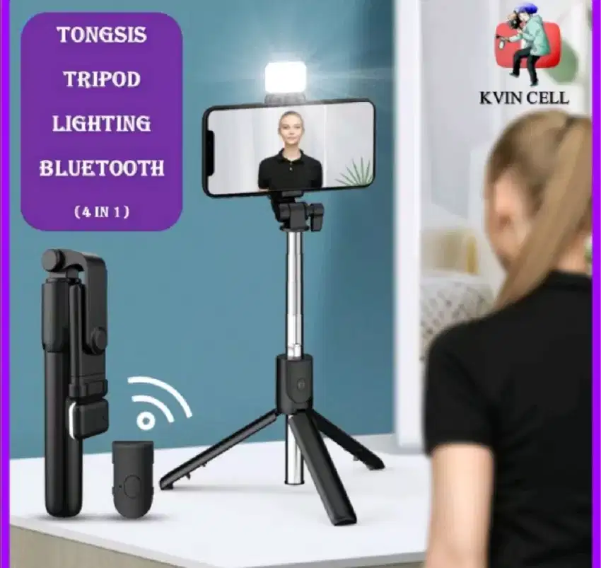 Tripod plus lampu dan bluetooth