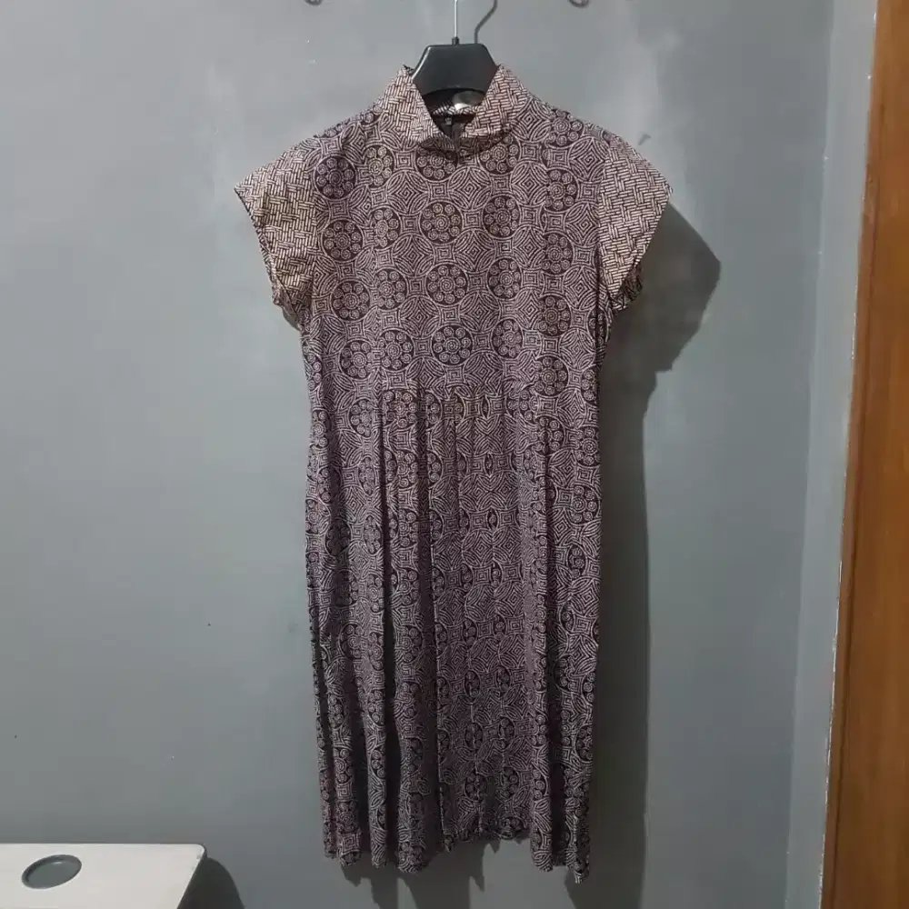 Midi Dress Motif Batik Indra Loka Ori Atasan Wanita Cewe Perempuan