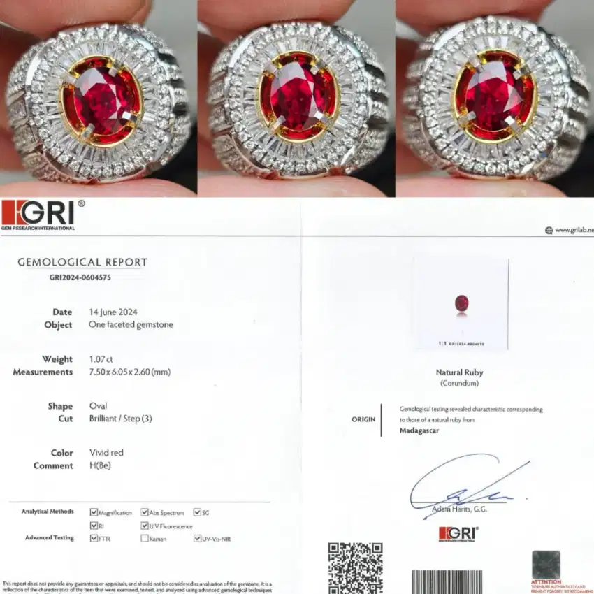 Vivid Red Ruby 1.07 ct Top Color Top Luster eye clean