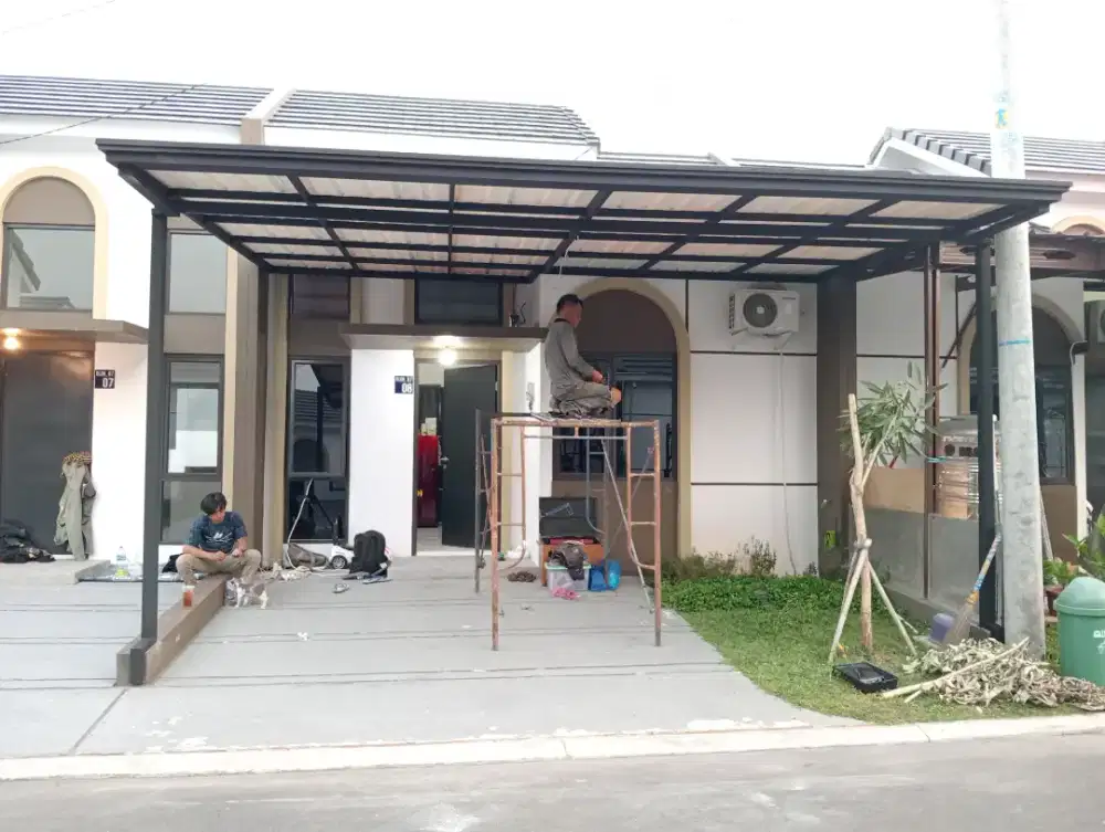 $42 kanopi rangka tunggal atap alderon + talang air dan profil modern