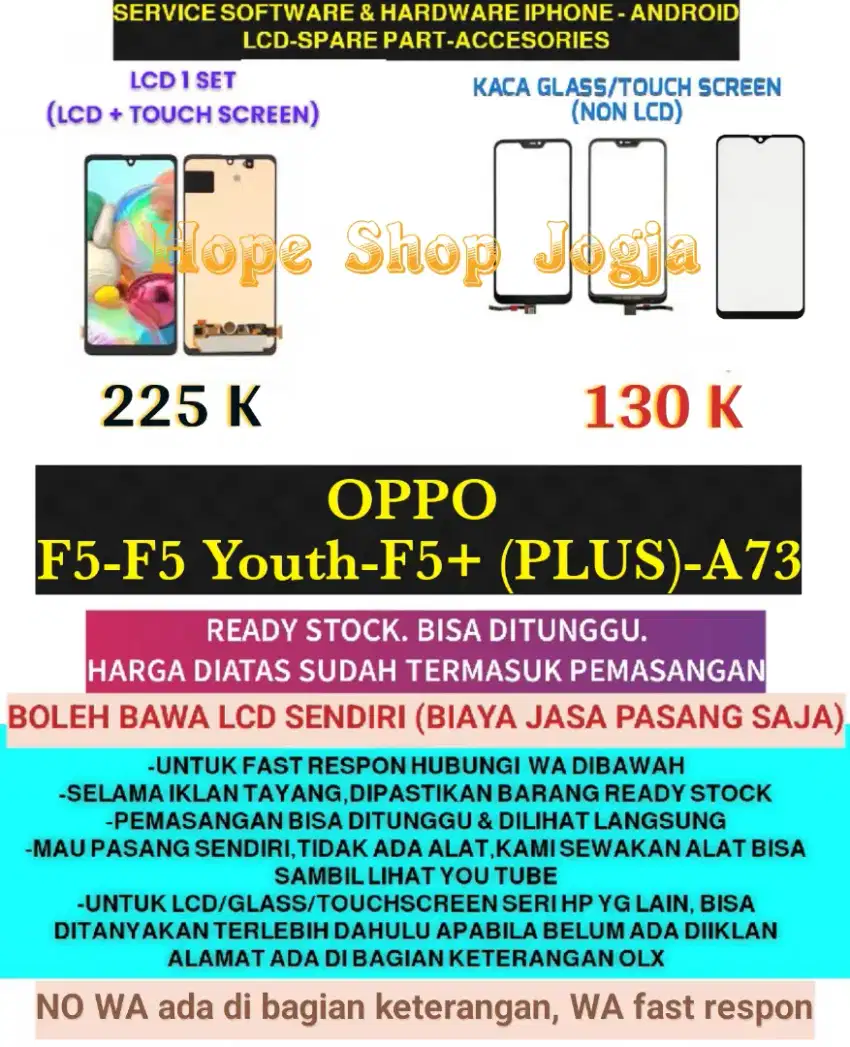 Service HP/Touchscreen-Baterai-LCD OPPO  F5-F5 Youth-F5+ (PLUS)-A73